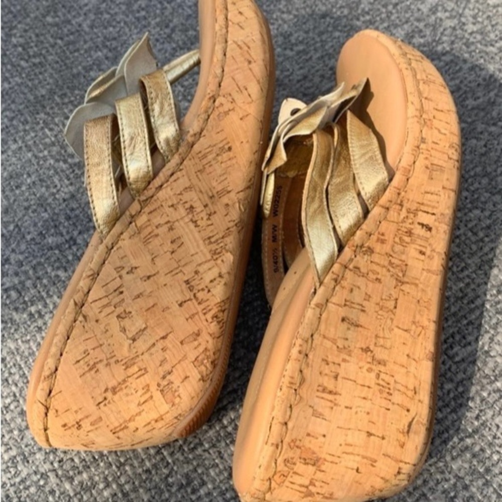 Born Gold Metallic Floral Wedge Sandals - Picture 3 of 6